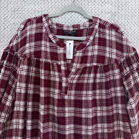 Lane Bryant Top Womens 22 Plus Burgundy Plaid Textured V-Neck Fall New - Picture 3 of 14